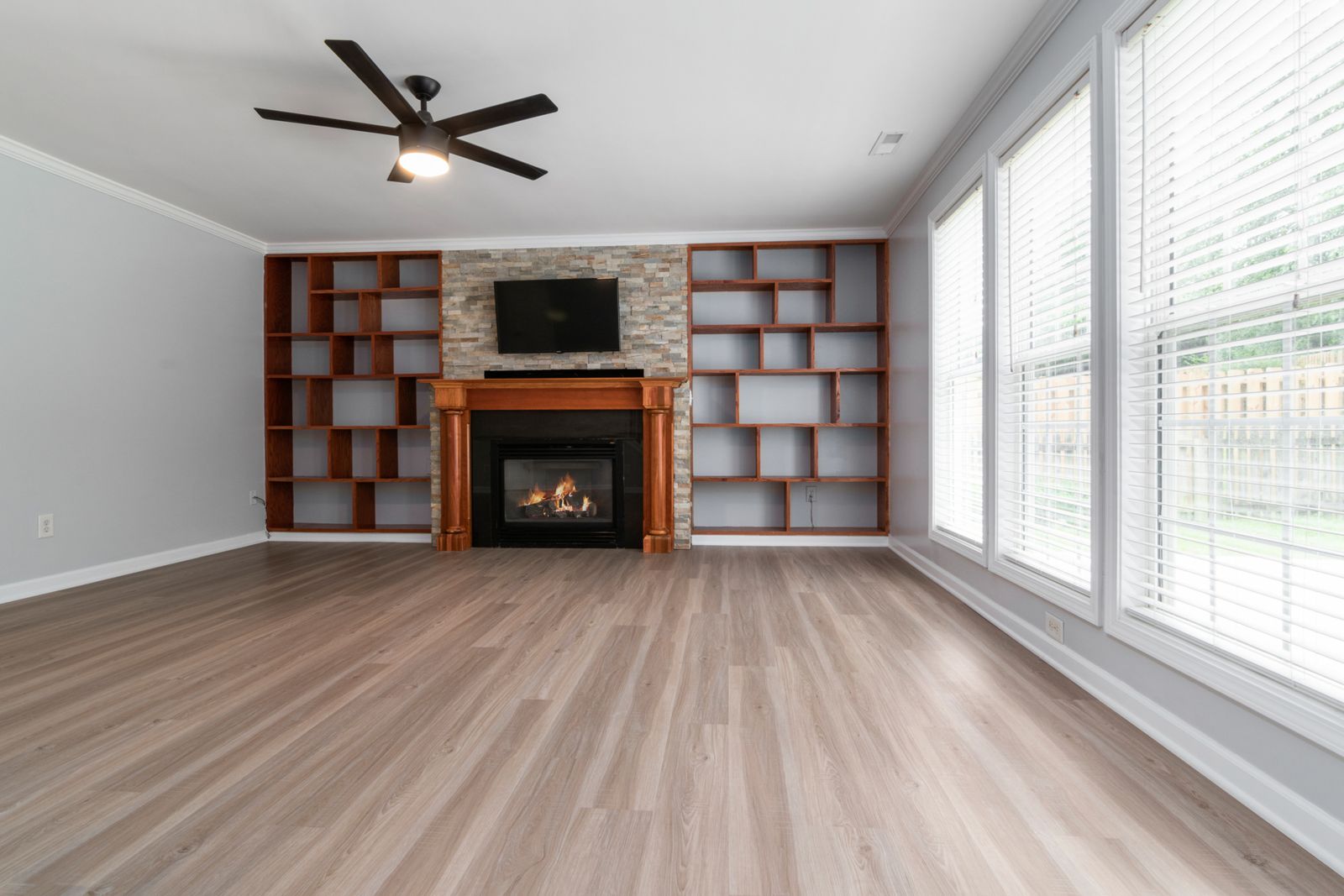 Venice Canal Interior Refresh — updated living room millwork and flooring