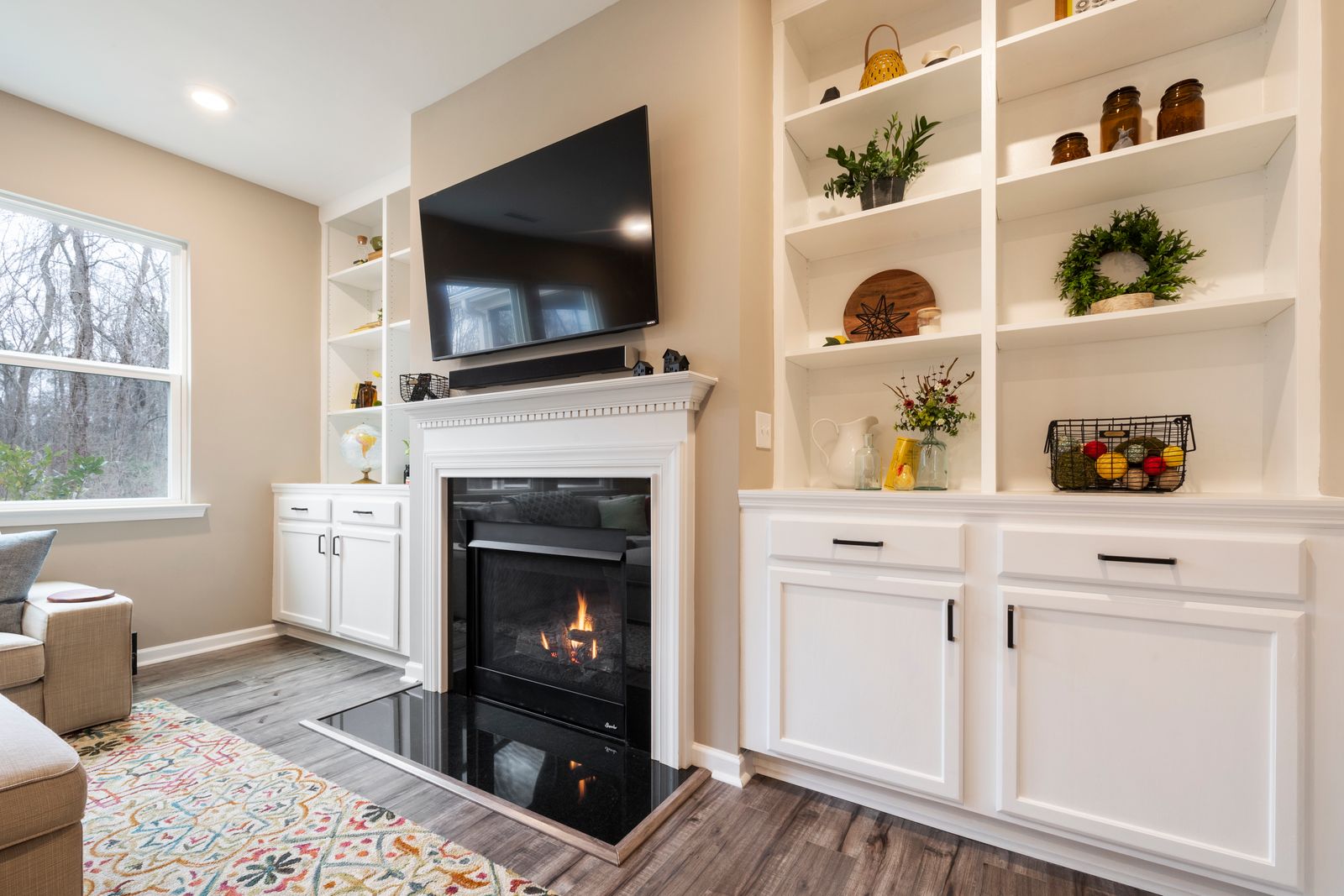 Refreshed interior living space with updated finishes and millwork